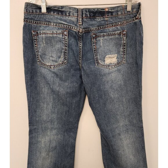 Mossimo Jeans Blue Denim Mid Rise Modern Boot Cut Distressed‎ Womens 15 34x32 - Picture 8 of 16